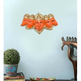 Sankat Mochan Panchmukhi Hanuman Hanging Main Door Panchmukhi for Health, Prosperity & Positive Environment Decorative Showpiece - 20 cm (Polyresin, Multicolor)