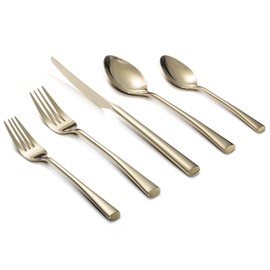 Alata Bailey Champagne Gold 20-Piece Forged Stainless Steel Flatware Set Cutlery Set, Service for 4, Silver Finish, Dishwasher Safe