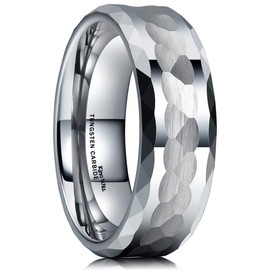King Will HAMMER Men 8mm Tungsten Carbide Ring Multi-faceted Hammered Polished Finish Wedding Band10