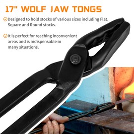 Bonbo Blacksmith Tool Set Includes Wolf Jaw Tongs Blacksmith Tongs and Blacksmiths' Hammer Metalworking Tool Striking Tool 0000811-1000 (17'')