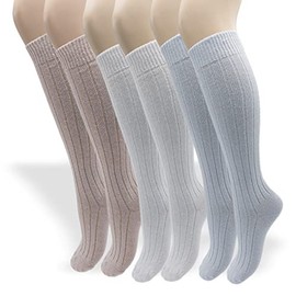 PASINI FASHION 3 Pairs in Various Colours - Long Angora Socks for Women - All-Day Angora Collection - Soft, Warm and Comfortable, White Pearl Powder