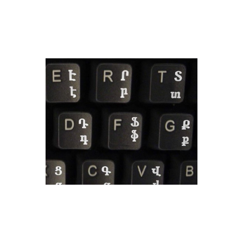ARMENIAN KEYBOARD STICKERS with WHITE LETTERING TRANSPARENT BACKGROUND for DESKTOP,