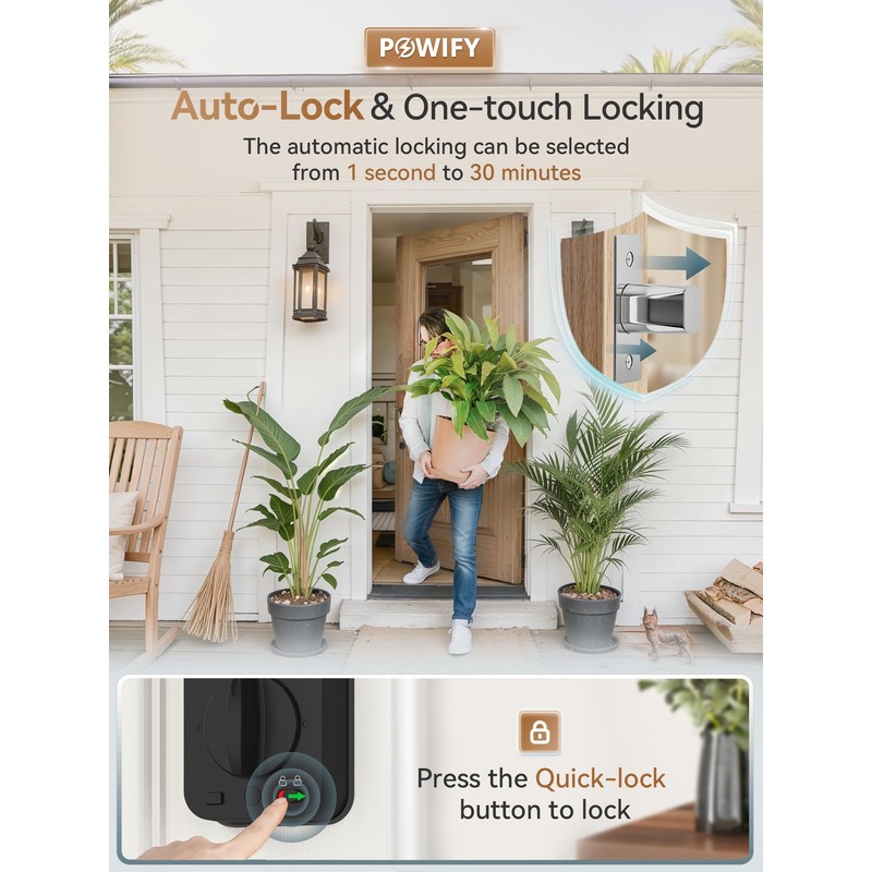 POWIFY Fingerprint Smart Front Door Lock Set, APP Control Keyless