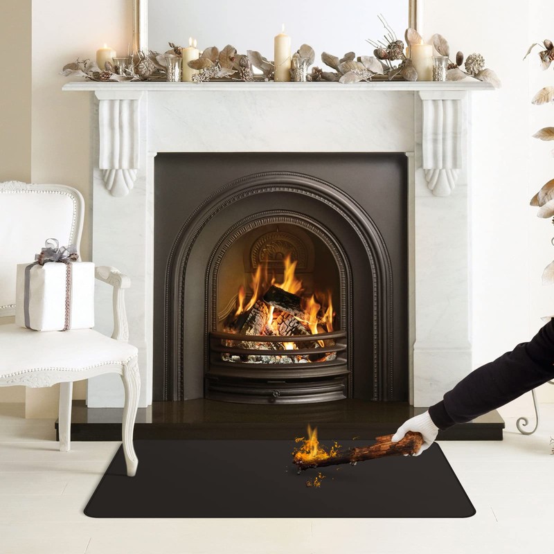 FLASLD Fire Resistent Fireplace Hearth Rug 24×42inch, Gas Grill Splatter