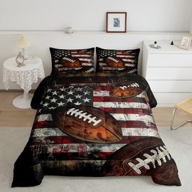 Feelyou Football Comforter Set Full Size Kids American Flag Comforter for Boys Girls Teens Rugby Gaming Sports Bedding Set Sports Theme Quilt Set