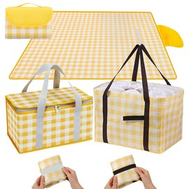 14L and 36L Picnic Basket with 7.9x7.9in Blankett for Couples, 4-6,Insulated Grocery Collapsible Cooler Bags with Handles, Camping Gear Accessories, Tailgating Essentials for Family,Summer Gift, Small