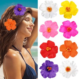 Flower Hair Clips, 7 Colors Hawaiian Flower Hair Clip for Women, Plumeria Hibiscu Hair Barrettes 3.5 Inch, Hair Accessories for Vacation Beach Party, Boho Clips for Girls Wedding