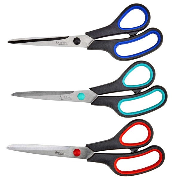 Artlicious - 3 Pack Premium 8 inch Multipurpose Scissors Value Pack for School, Home, Office
