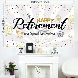 Happy Retirement Party Decorations,Extra Large Fabric White Gold Sign Poster for Retirement Party Supplies,Happy Retirement Banner Retirement Party Photo Booth Backdrop Background Banner