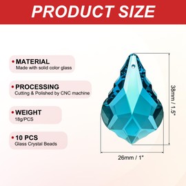 PATIKIL K9 Crystal Pendants Teardrop Beads, 10 Pack 38mm Chandelier Prisms Parts Hanging Leaf Beads DIY Lamp for Arts Crafts Decoration, Blue