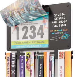 BLAUBECK Medal Hanger Display for Runners, Marathon Medal Holder Display Wall Hanger and Race Bib Boards Holder with Chalkboard Marker - Holds up to 50 Medals, 40 Race Bibs