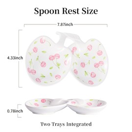 TEATALK Spoon Rest for Stove Top: Ceramic Spoon Holder, Cooking Spoon Rest for Kitchen Counter Decor, Heat-Resistant (White and Pink)