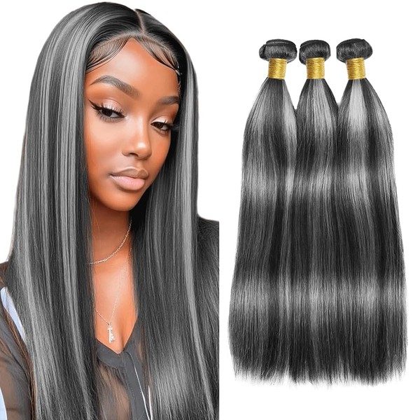 Gray Bundles P1BGrey Straight Human Hair Bundles Two Tone Black