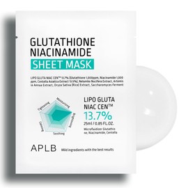 APLB Glutatión Niacinamida Hoja Máscara 10pcs | LIPO GLUTA NIAC CEN™ 13.7% 0.85 FL.OZ/Cuidado de la Piel Coreano, Hidratación profunda y calmante, Pie