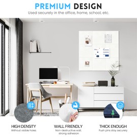 Large Cork Bulletin Board for Wall 36"x24", 6 Pack Felt Wall Tiles with 50 Pushpins, 30 Safe Removable Adhesive Tabs, Decorative Pin Board Tack Board for Office Home School, White