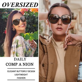 Joopin Oversized Womens Sunglasses Polarized UV Protection, Retro Big Large Square Tortoise Trendy Sunglasses for Women, Elegant Designer Dark Brown Ladies Driving Cycling Fishing Leopard Sunnies