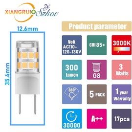 5-Pack G8 LED Bulb 3W GY8.6 Bi-Pin Base T4 JCD Bulb Replacement for GE Microwave,Puck Light, Kitchen,Oven Light,Under Cabinet Light 300LM AC110V-130V 30W Halogen Equivalent Warm White 3000K