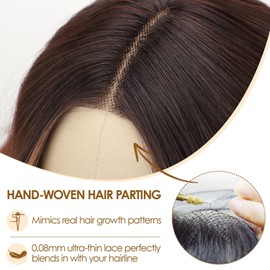 AISI HAIR Highlights Brown Wig for Women Medium Length Wave Curly Glueless Synthetic Heat Resistant Hair Wigs for Daily Party Cosplay