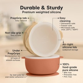 KeaBabies 2-Pack Baby Bowls with Suctions, Lids - Silicone Suction Bowls for Baby Boy, Girl, Toddlers Suction Bowls, Kids Bowl, Silicone Bowls for Baby Food, BPA-Free, Dishwasher Safe (Terracotta)