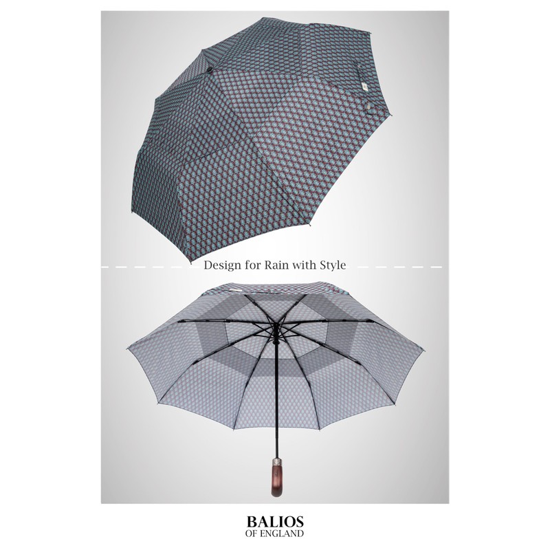 Balios Travel Folding Umbrella with Real Wood Handle Auto Open