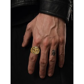 Hoyazvet Catholic 18K Gold Rings for Men, Celtic Cross Jesus Stainless Steel Jewelry, Religious Gift for Faith & Prayer, Size 13