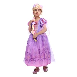 Lingway Toys Luxury Girls Princess Dress Up Costumes,Rapunzel Cosplay Dress With Rapunzel Wig Style B 5-6years