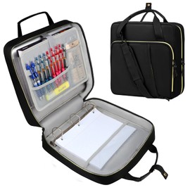 Sambois 3 D-Ring Zipper Binder 2 inch with Shoulder Strap, Waterproof Oxford Binder with Zipper Storage 500 Sheets Capacity, Multi-Pockets Organizer Bag for 13 in Laptop School& Office Supplies Black