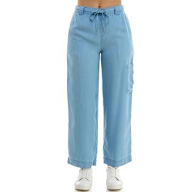 Zac & Rachel Women's Tencel Ankle Length Pant with Tieable Belt, Single Cargo Pocket Detail, Light Wash