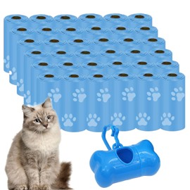 600 Piezas Bolsas para Caca de Perro con Estampado de Patas, Recambios de Bolsas para Caca de Perro sin Olor y a Prueba de Fugas con Dispensador de Bolsas para Caca de Perro para Perros (Azul)