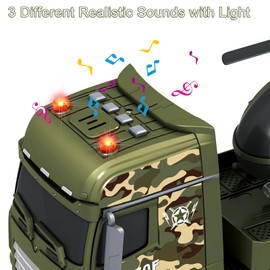 Joysweetoy Toddler Boy Toys for 3 4 5 6 7 Years Old: 25.6’’ Large Flatbed Semi Truck Toy with Helicopter & Tank, Friction Powered Military Vehicles Army Toys with Lights and Sounds, Ideal Gift