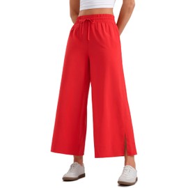 CRZ YOGA Lightweight Wide Leg Cropped Pants for Women 25" High Waisted Loose Casual Lounge Travel Work Sweatpants Summer Deep Red Small