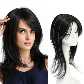 UDU Hair Toppers for Women for Thinning Hair Synthetic Hair Toppers Hair Pieces for Women Ladies Muti-layer Long Straight Wavy Clip in Wiglets with Fringe bang