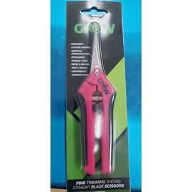 Grow1 Pink Trimming Shears Straight Blade Scissors Stainless Steel Precision Pruners with Ergonomic Ambidextrous Handle for Leaf and Stem Trimming