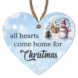 "All Hearts Come Home for Christmas" MDF Hanging Heart Plaque - Festive Snowy Scene with Snowman and Cottage - Indoor Christmas Decoration - Perfect Holiday Wall Art for Living Room or Kitchen