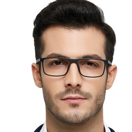 OCCI CHIARI TR90 Men's Eyeglasses Frame Fashion Clear lens Glasses Eyewear Rectangular Lightweight Glasses (Black)