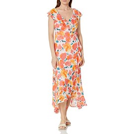 London Times Women's Dresses Faux Wrap Ruffle Maxi Dress