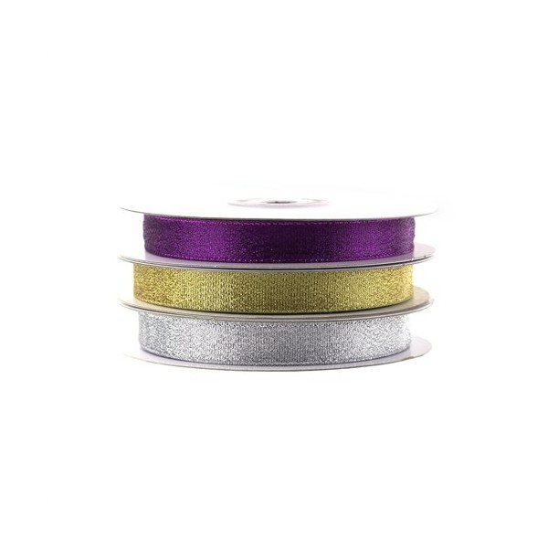 Christmas Ribbon Rolls - Satin Grosgrain Organza Metallic Taffeta Tie Bow Making Gift Wrapping Decor (Metallic Taffeta 5/8" x 25y, Purple)
