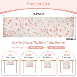 Hejo Cherry Blossom Pattern Table Runner,Reusable Table Runners for Dining Table,Washable Spring Summer Dining Table Runner for Home,Party,Festivals(40*140cm)