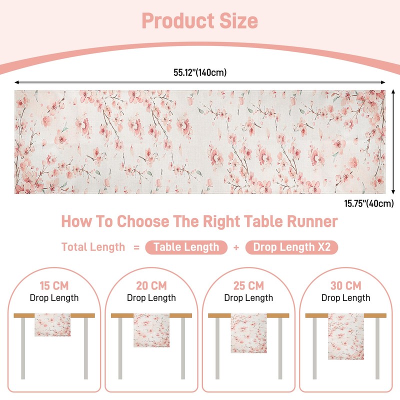 Hejo Cherry Blossom Pattern Table Runner,Reusable Table Runners for Dining