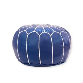 ARTOUARZAZATE Premium Moroccan Leather Ottoman Pouf Cover, Ottoman Footstool Hassock 100% Real Natural Leather pouffe, Home Gifts, Wedding Gifts, Foot Stool (Blue)