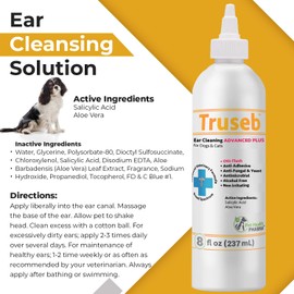 Truseb | Ear Cleaner Flush Advanced Plus Solution Formula for Cats and Dogs, Washes Away Dirt and Debris and Helps Prevent Infections, Cleaning + Drying (ADVANCED+ Ear Cleansing Flush, 16 Oz)