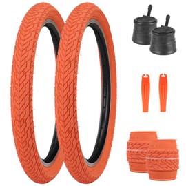 ZUKKA 20 x 2.35 Bike Tire 1/2 Pack 20 inch x 2.35 BMX Bike Tire Folding Replacement Tire for MTB Mountain Bike, BMX Bicycle Commuter Bike (Orange, 2 Tires+2 Tubes+2 Levers)