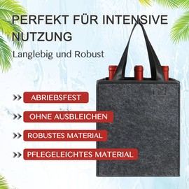 Komoke Flaschentasche für 6 Flaschen (1,5L) – Flaschenkorb & Flaschenträger aus recyceltem Filz – Faltbar mit Trennwänden – Für Wein, Bier, Wasserflaschen – Reißfest & Langlebig