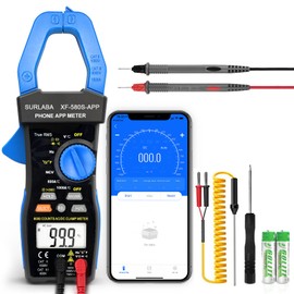SURLABA Bluetooth Clamp Meter, Digital Multimeter AC DC TRMS 6000Count, Voltage Current Tester APP Supported, Auto Range NCV Volt Amp Capacitance Resistance Temperature Continuity Diode Frequency Test