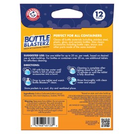 Arm & Hammer Bottle Blasterz - Drop-In Cleaning Tablets - Perfect for Water Bottles, Tumblers, and Coolers - All-Natural Ingredients, Eliminates Odors, Fast-Acting, Individually Packed (12 Count)