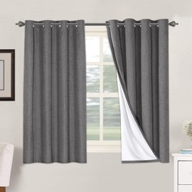 H.VERSAILTEX Linen Blackout Curtains 54 Inches Long 100% Absolutely Blackout Thermal Insulated Textured Linen Look Curtain Draperies Anti-Rust Grommet, Energy Saving with White Liner, 2 Panels, Grey