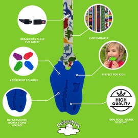 Sensory Oojamabobs - Strong Dinosaur Pendant chew Necklace - Autism - Blue with Lanyard (8 Designs Available!) (54, Rainbow Stripes)