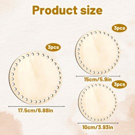 UxuoQxa Pavimento in legno per cestino all'uncinetto, set da 9 pezzi per lavori creativi, tavola rotonda in legno in tre misure 10 cm 15 cm 17,5 cm, ideale per cesti intrecciati progetti e decorazioni
