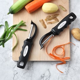 Spring Chef Premium Swivel Vegetable Peeler, Soft Grip Handle and Ultra Sharp Stainless Steel Blades - Perfect Kitchen Peeler for Veggie, Fruit, Potato, Carrot, Apple - Black - Set of 2