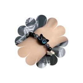 Inilbran Boho Cartoon Cat Hand Bracelet Blue Eye Animal Chain Harness Vintage Glass Beads Adjustable Cute Star Slave Obsidian Jewelry for Women